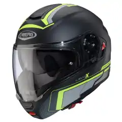 Caberg Levo X MC åpningshjelm er en toppmodell fra Caberg laget i lett fiberkompositt (fiberglass, kevlar og karbon). Den kombinerer panoramavisir, integrert solvisir og avansert ventilasjon for maksimal komfort og sikkerhet på tur.
Hjelmen er ECE 22.06-godkjent, og kan brukes både med åpen og lukket hakebøyle. Med Pinlock Max Vision antidugg, Quick-release visirsystem, og micrometric hurtiglås, får du en premium hjelm som er både praktisk og trygg.
Perfekt for touring og eventyrkjøring – komfort, stil og funksjonalitet i én hjelm.